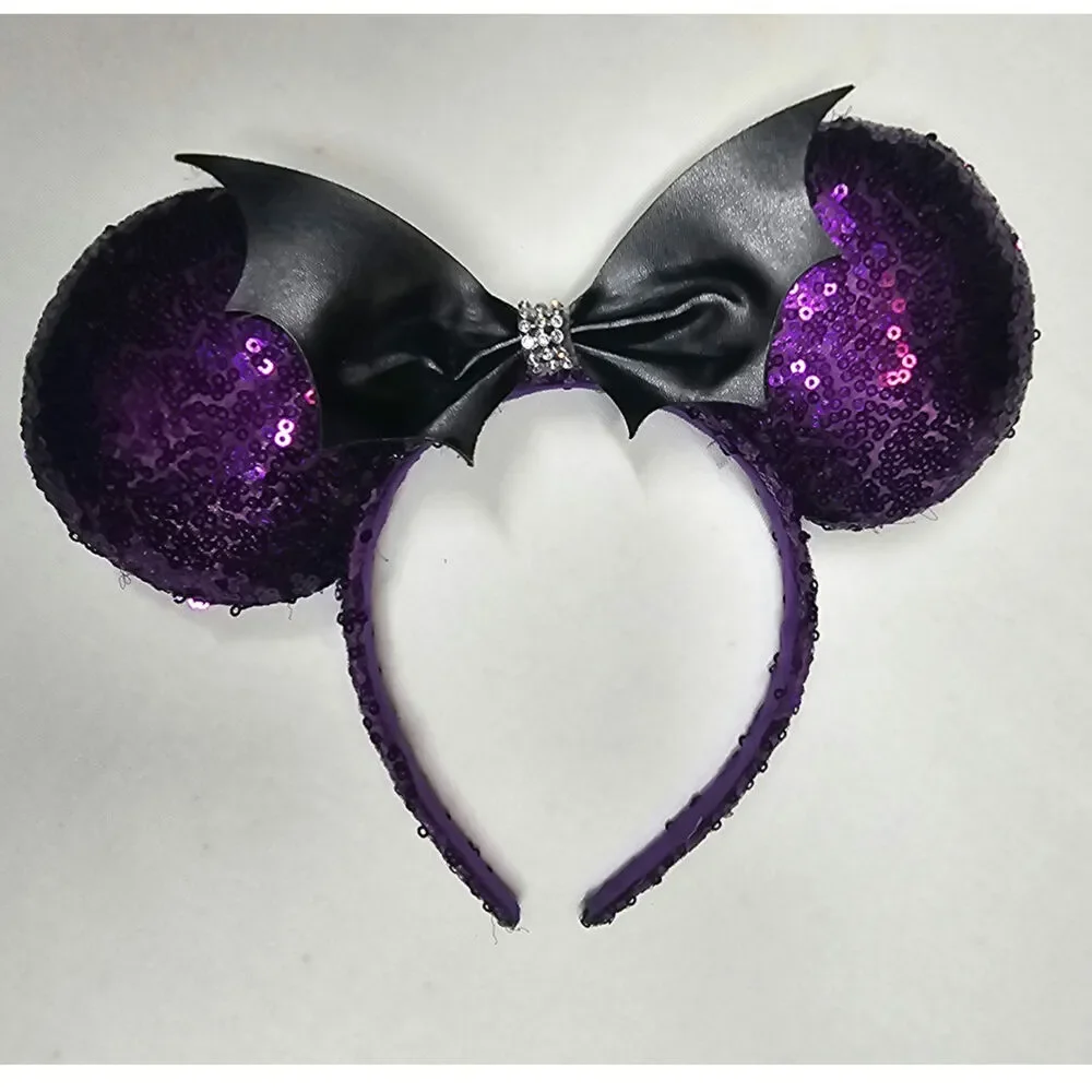 Disney Halloween Minnie Mouse Ears Purple Headband Sequins and Rhinestones - Picture 3 of 8